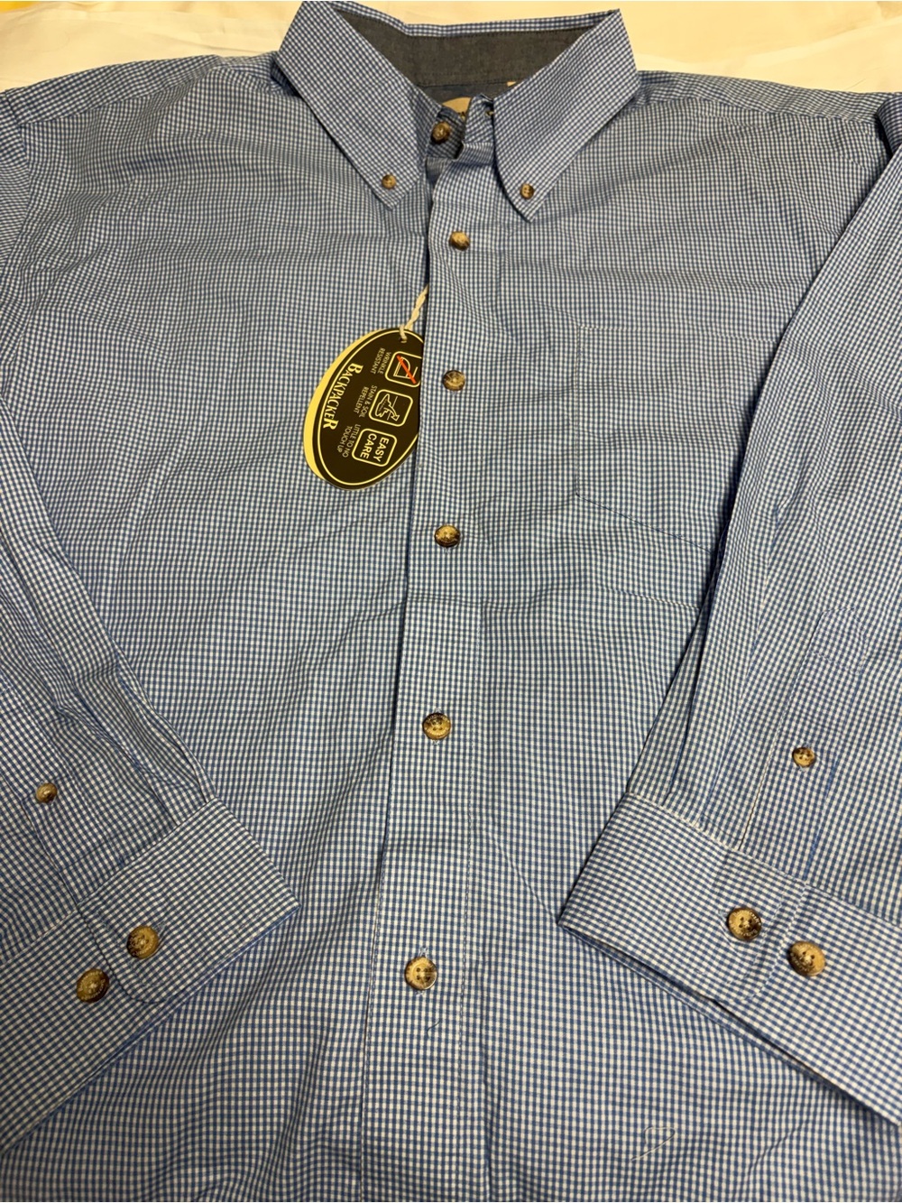Men's Long Sleeve Preppy Blue Micro-Check Button-Down Dress Shirt Size 3XL
